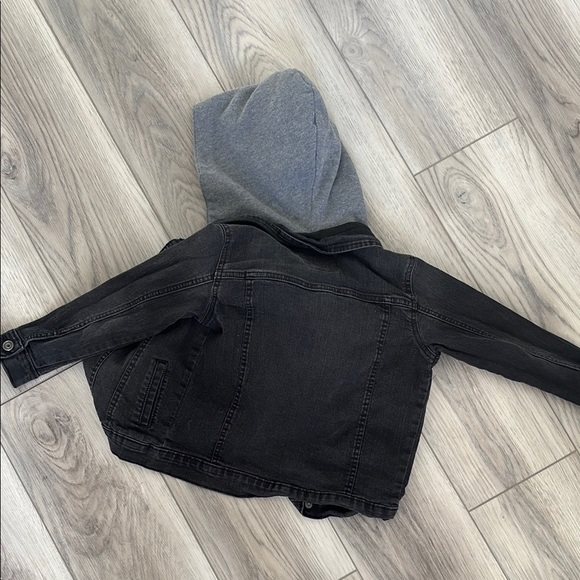 Kids Black Denim Jacket with Gray Hood - Picture 4 of 4